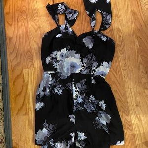 Open back black and white romper